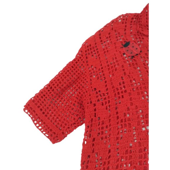 Morgan Cole open knit red button unique cardigan w/ Ladybugs measures Large/XL - Picture 10 of 16